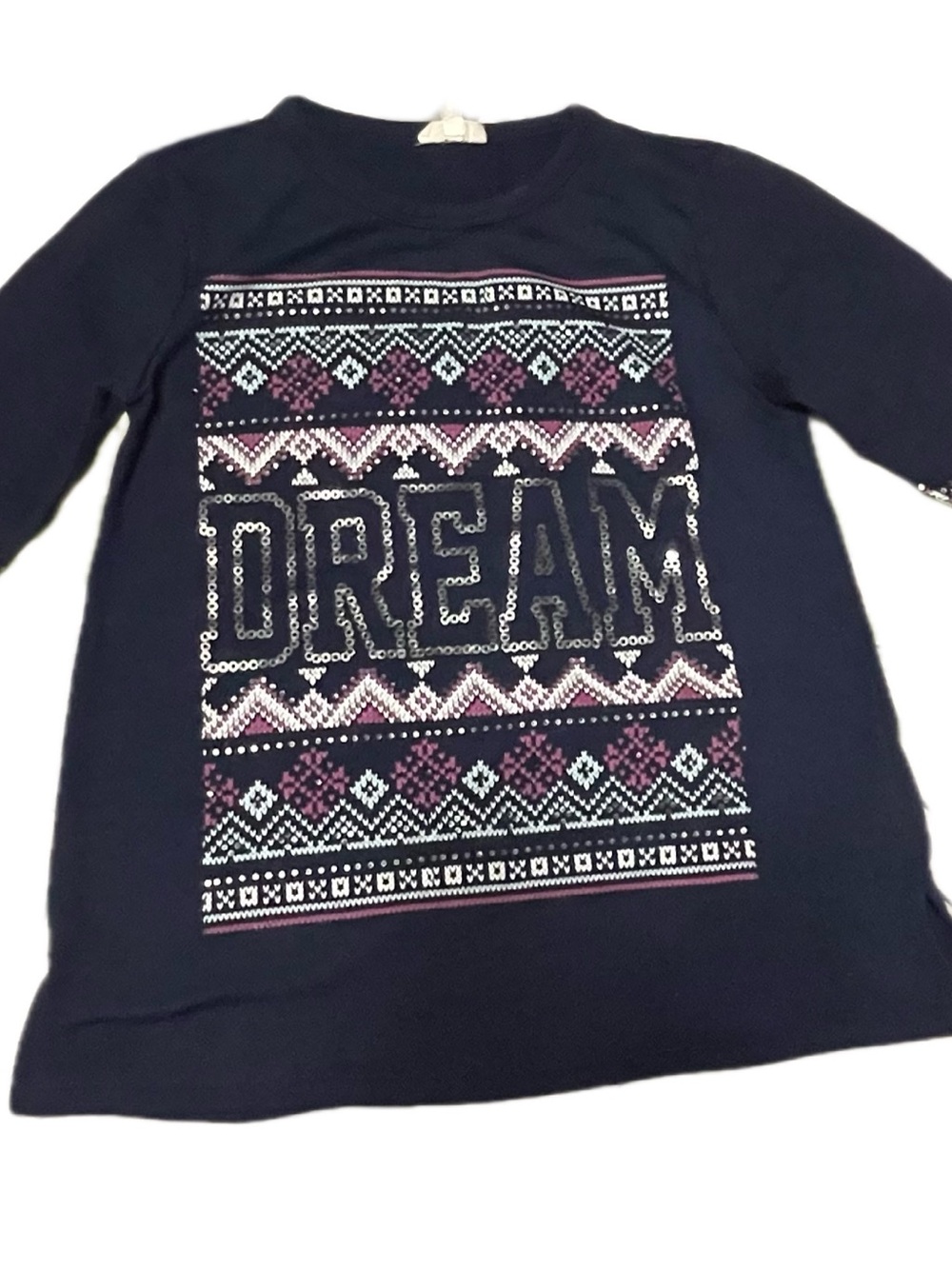 Self Esteem Navy Long Sleeve Top with 'DREAM' Sequin Graphic Size M (Girl)